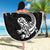 New Zealand Tuatara Tribal Tattoo Beach Blanket Silver Fern and Maori Pattern Black Color