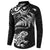 New Zealand Tuatara Tribal Tattoo Button Sweatshirt Silver Fern and Maori Pattern Black Color