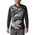 New Zealand Tuatara Tribal Tattoo Button Sweatshirt Silver Fern and Maori Pattern Black Color