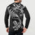 New Zealand Tuatara Tribal Tattoo Button Sweatshirt Silver Fern and Maori Pattern Black Color