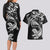 New Zealand Tuatara Tribal Tattoo Couples Matching Long Sleeve Bodycon Dress and Hawaiian Shirt Silver Fern and Maori Pattern Black Color