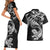 New Zealand Tuatara Tribal Tattoo Couples Matching Short Sleeve Bodycon Dress and Hawaiian Shirt Silver Fern and Maori Pattern Black Color