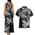 New Zealand Tuatara Tribal Tattoo Couples Matching Tank Maxi Dress and Hawaiian Shirt Silver Fern and Maori Pattern Black Color