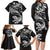 New Zealand Tuatara Tribal Tattoo Family Matching Long Sleeve Bodycon Dress and Hawaiian Shirt Silver Fern and Maori Pattern Black Color