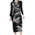 New Zealand Tuatara Tribal Tattoo Family Matching Long Sleeve Bodycon Dress and Hawaiian Shirt Silver Fern and Maori Pattern Black Color