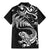 New Zealand Tuatara Tribal Tattoo Family Matching Mermaid Dress and Hawaiian Shirt Silver Fern and Maori Pattern Black Color