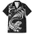 New Zealand Tuatara Tribal Tattoo Family Matching Off The Shoulder Long Sleeve Dress and Hawaiian Shirt Silver Fern and Maori Pattern Black Color