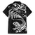 New Zealand Tuatara Tribal Tattoo Family Matching Off The Shoulder Long Sleeve Dress and Hawaiian Shirt Silver Fern and Maori Pattern Black Color