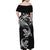 New Zealand Tuatara Tribal Tattoo Family Matching Off Shoulder Maxi Dress and Hawaiian Shirt Silver Fern and Maori Pattern Black Color