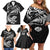 New Zealand Tuatara Tribal Tattoo Family Matching Off Shoulder Short Dress and Hawaiian Shirt Silver Fern and Maori Pattern Black Color