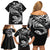 New Zealand Tuatara Tribal Tattoo Family Matching Off Shoulder Short Dress and Hawaiian Shirt Silver Fern and Maori Pattern Black Color