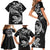 New Zealand Tuatara Tribal Tattoo Family Matching Short Sleeve Bodycon Dress and Hawaiian Shirt Silver Fern and Maori Pattern Black Color