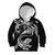 New Zealand Tuatara Tribal Tattoo Kid Hoodie Silver Fern and Maori Pattern Black Color