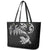 New Zealand Tuatara Tribal Tattoo Leather Tote Bag Silver Fern and Maori Pattern Black Color