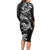 New Zealand Tuatara Tribal Tattoo Long Sleeve Bodycon Dress Silver Fern and Maori Pattern Black Color