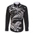 New Zealand Tuatara Tribal Tattoo Long Sleeve Button Shirt Silver Fern and Maori Pattern Black Color