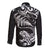 New Zealand Tuatara Tribal Tattoo Long Sleeve Button Shirt Silver Fern and Maori Pattern Black Color