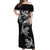 New Zealand Tuatara Tribal Tattoo Off Shoulder Maxi Dress Silver Fern and Maori Pattern Black Color