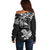 New Zealand Tuatara Tribal Tattoo Off Shoulder Sweater Silver Fern and Maori Pattern Black Color