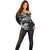 New Zealand Tuatara Tribal Tattoo Off Shoulder Sweater Silver Fern and Maori Pattern Black Color