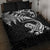 New Zealand Tuatara Tribal Tattoo Quilt Bed Set Silver Fern and Maori Pattern Black Color