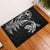 New Zealand Tuatara Tribal Tattoo Rubber Doormat Silver Fern and Maori Pattern Black Color