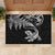 New Zealand Tuatara Tribal Tattoo Rubber Doormat Silver Fern and Maori Pattern Black Color