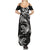 New Zealand Tuatara Tribal Tattoo Summer Maxi Dress Silver Fern and Maori Pattern Black Color