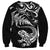 New Zealand Tuatara Tribal Tattoo Sweatshirt Silver Fern and Maori Pattern Black Color