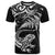 New Zealand Tuatara Tribal Tattoo T Shirt Silver Fern and Maori Pattern Black Color