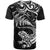 New Zealand Tuatara Tribal Tattoo T Shirt Silver Fern and Maori Pattern Black Color