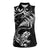 New Zealand Tuatara Tribal Tattoo Women Sleeveless Polo Shirt Silver Fern and Maori Pattern Black Color