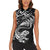 New Zealand Tuatara Tribal Tattoo Women Sleeveless Polo Shirt Silver Fern and Maori Pattern Black Color