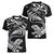 New Zealand Tuatara Tribal Tattoo Women V-Neck T-Shirt Silver Fern and Maori Pattern Black Color