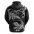 New Zealand Tuatara Tribal Tattoo Zip Hoodie Silver Fern and Maori Pattern Black Color