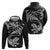 New Zealand Tuatara Tribal Tattoo Zip Hoodie Silver Fern and Maori Pattern Black Color