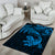 New Zealand Tuatara Tribal Tattoo Area Rug Silver Fern and Maori Pattern Blue Color