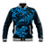 New Zealand Tuatara Tribal Tattoo Baseball Jacket Silver Fern and Maori Pattern Blue Color