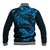 New Zealand Tuatara Tribal Tattoo Baseball Jacket Silver Fern and Maori Pattern Blue Color