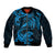 New Zealand Tuatara Tribal Tattoo Bomber Jacket Silver Fern and Maori Pattern Blue Color