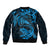 New Zealand Tuatara Tribal Tattoo Bomber Jacket Silver Fern and Maori Pattern Blue Color