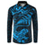 New Zealand Tuatara Tribal Tattoo Button Sweatshirt Silver Fern and Maori Pattern Blue Color