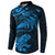 New Zealand Tuatara Tribal Tattoo Button Sweatshirt Silver Fern and Maori Pattern Blue Color