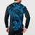 New Zealand Tuatara Tribal Tattoo Button Sweatshirt Silver Fern and Maori Pattern Blue Color