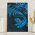 New Zealand Tuatara Tribal Tattoo Canvas Wall Art Silver Fern and Maori Pattern Blue Color