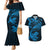 New Zealand Tuatara Tribal Tattoo Couples Matching Mermaid Dress and Hawaiian Shirt Silver Fern and Maori Pattern Blue Color