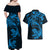 New Zealand Tuatara Tribal Tattoo Couples Matching Off Shoulder Maxi Dress and Hawaiian Shirt Silver Fern and Maori Pattern Blue Color