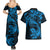 New Zealand Tuatara Tribal Tattoo Couples Matching Summer Maxi Dress and Hawaiian Shirt Silver Fern and Maori Pattern Blue Color