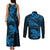 New Zealand Tuatara Tribal Tattoo Couples Matching Tank Maxi Dress and Long Sleeve Button Shirt Silver Fern and Maori Pattern Blue Color