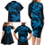 New Zealand Tuatara Tribal Tattoo Family Matching Long Sleeve Bodycon Dress and Hawaiian Shirt Silver Fern and Maori Pattern Blue Color